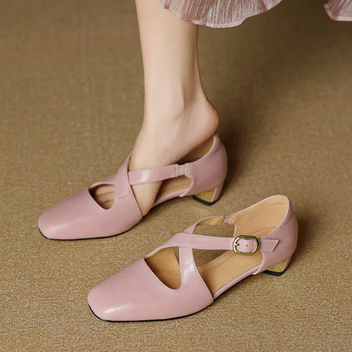 Cavra Genuine Leather Cross-Strap Heels 0