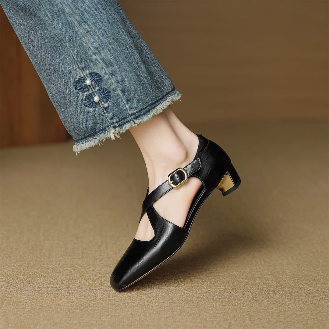 Cavra Genuine Leather Cross-Strap Heels 9