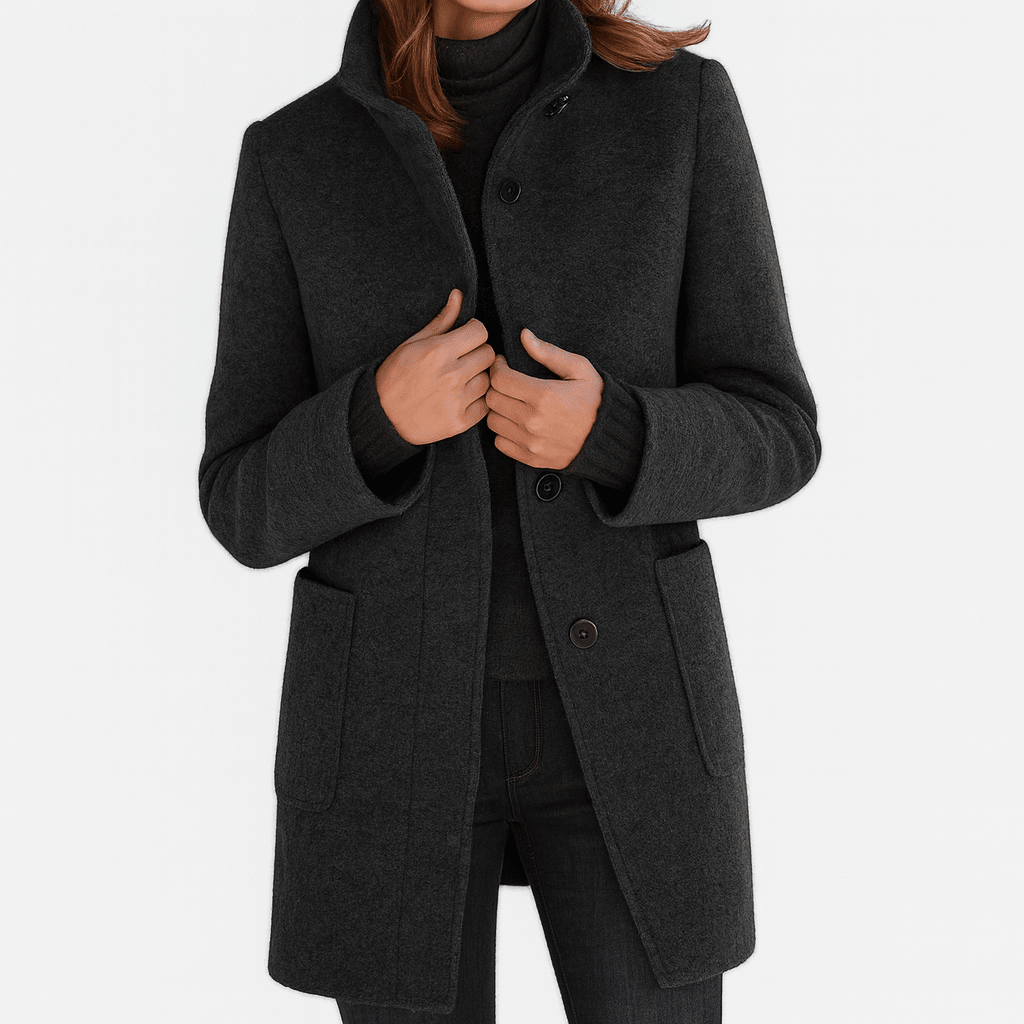Zahara | Women's Coat | Straight Cut Button Front Black