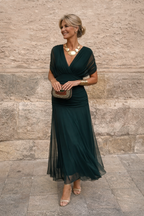 Ēden | Elegant Maxi Dress for Parties with V-Neck Bottle Green