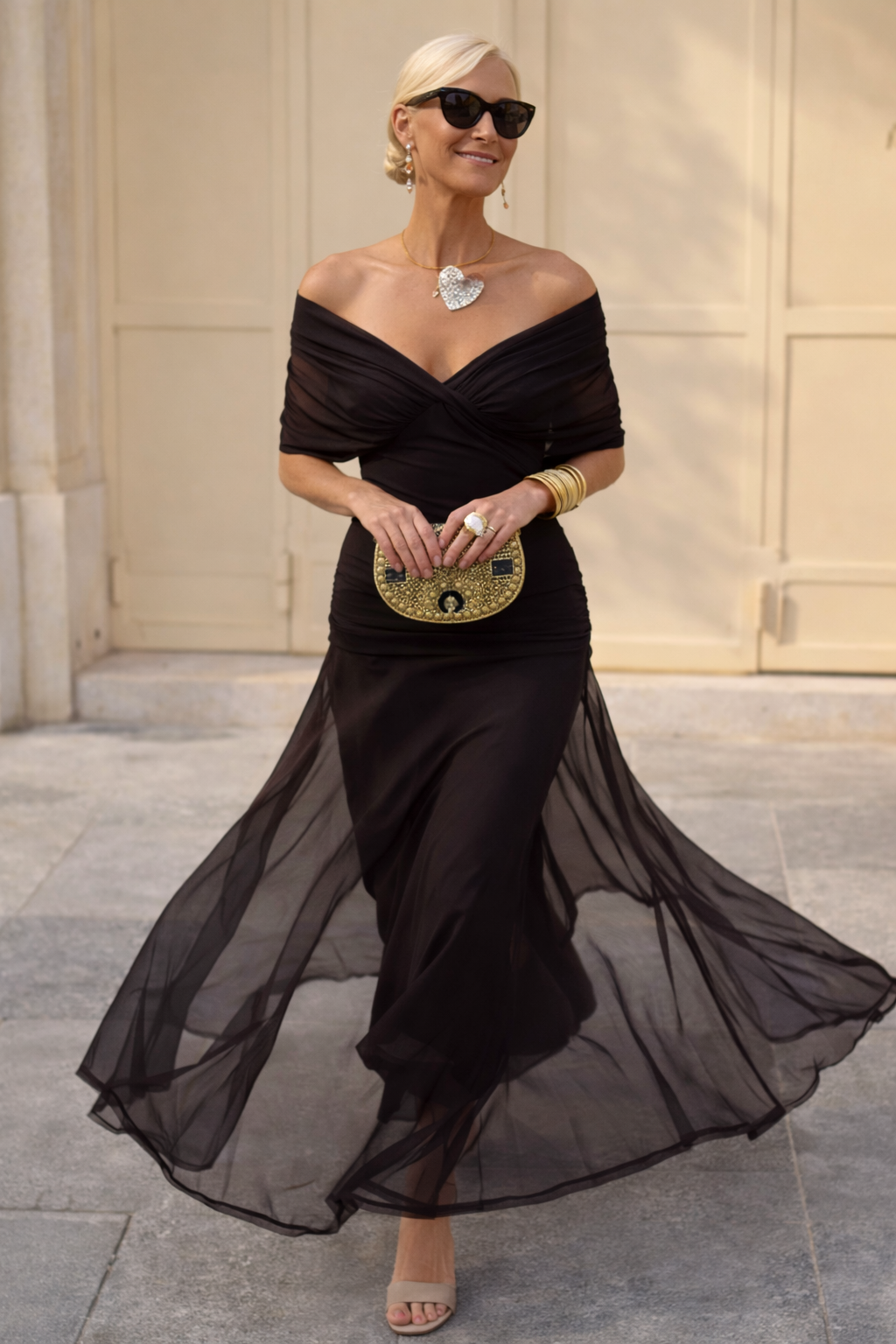 Ēden | Elegant Maxi Dress for Parties with V-Neck Night Brown