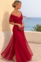 Ēden | Elegant Maxi Dress for Parties with V-Neck Passionate Red