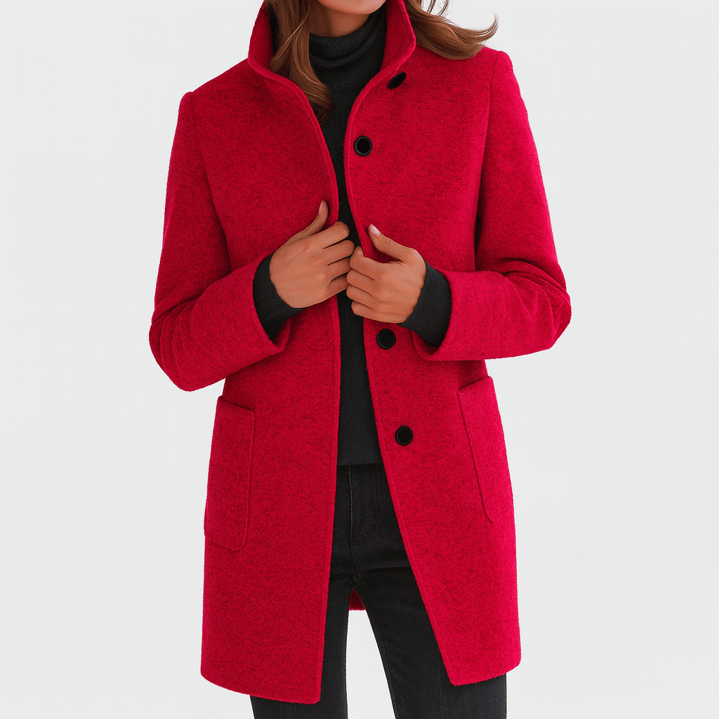 Zahara | Women's Coat | Straight Cut Button Front Red