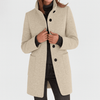 Zahara | Women's Coat | Straight Cut Button Front Beige