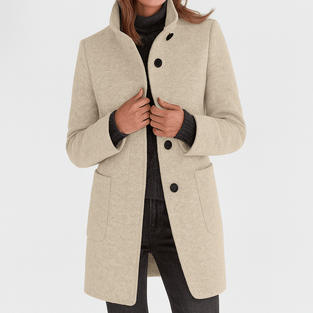 Zahara | Women's Coat | Straight Cut Button Front Beige