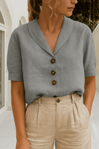 Roque | Women’s Blouse | Short Sleeve Button-Up Gray