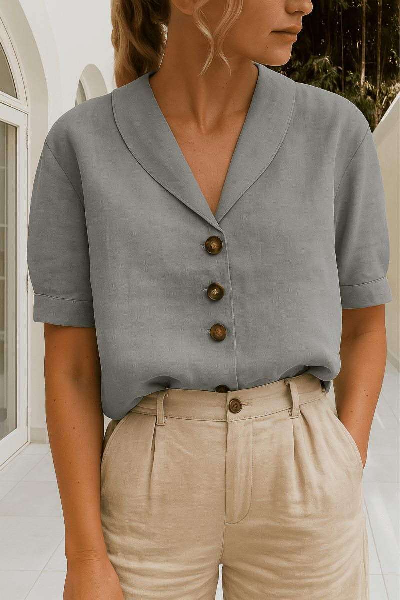 Roque | Women’s Blouse | Short Sleeve Button-Up Gray