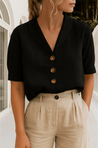 Roque | Women’s Blouse | Short Sleeve Button-Up Black