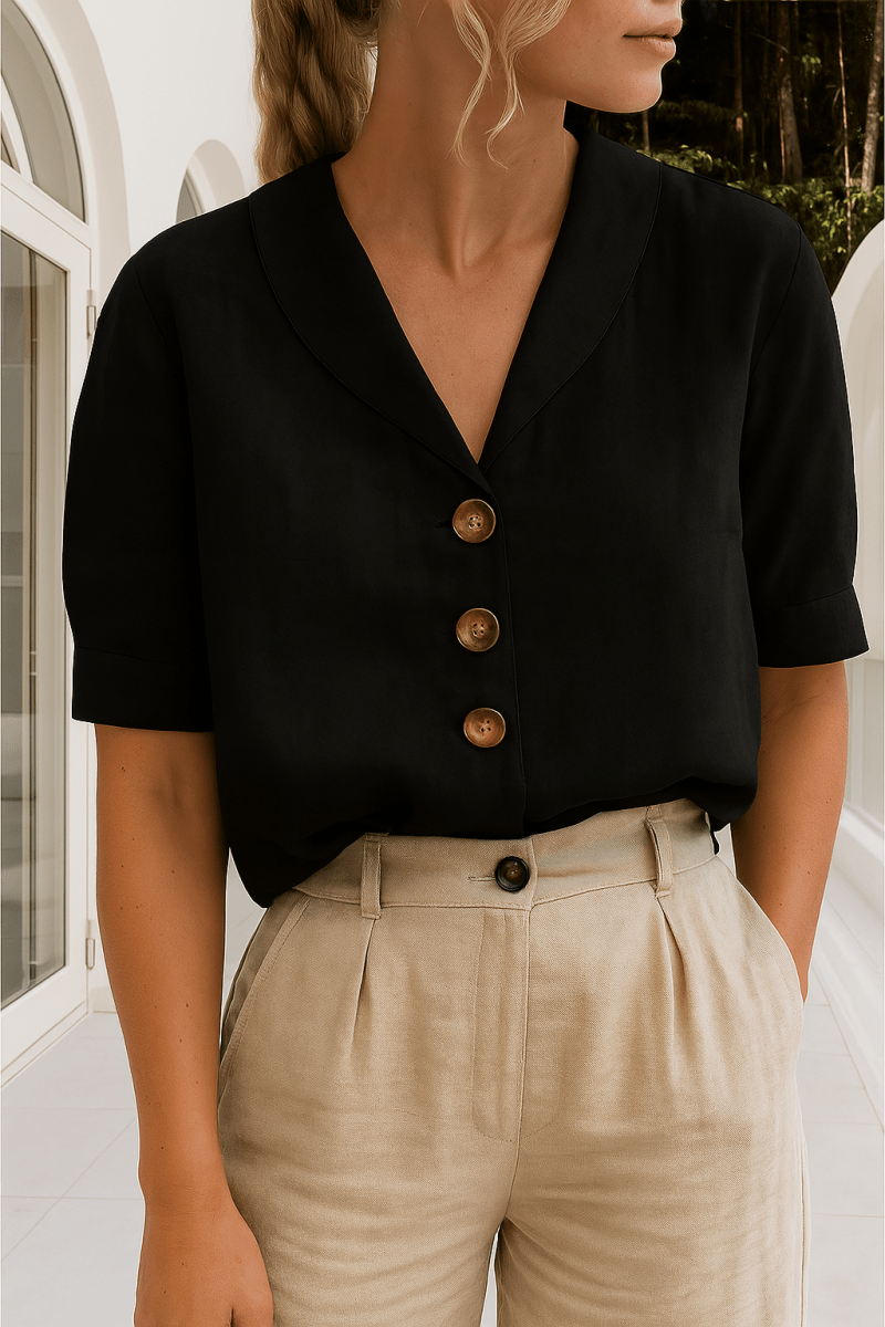 Roque | Women’s Blouse | Short Sleeve Button-Up Black