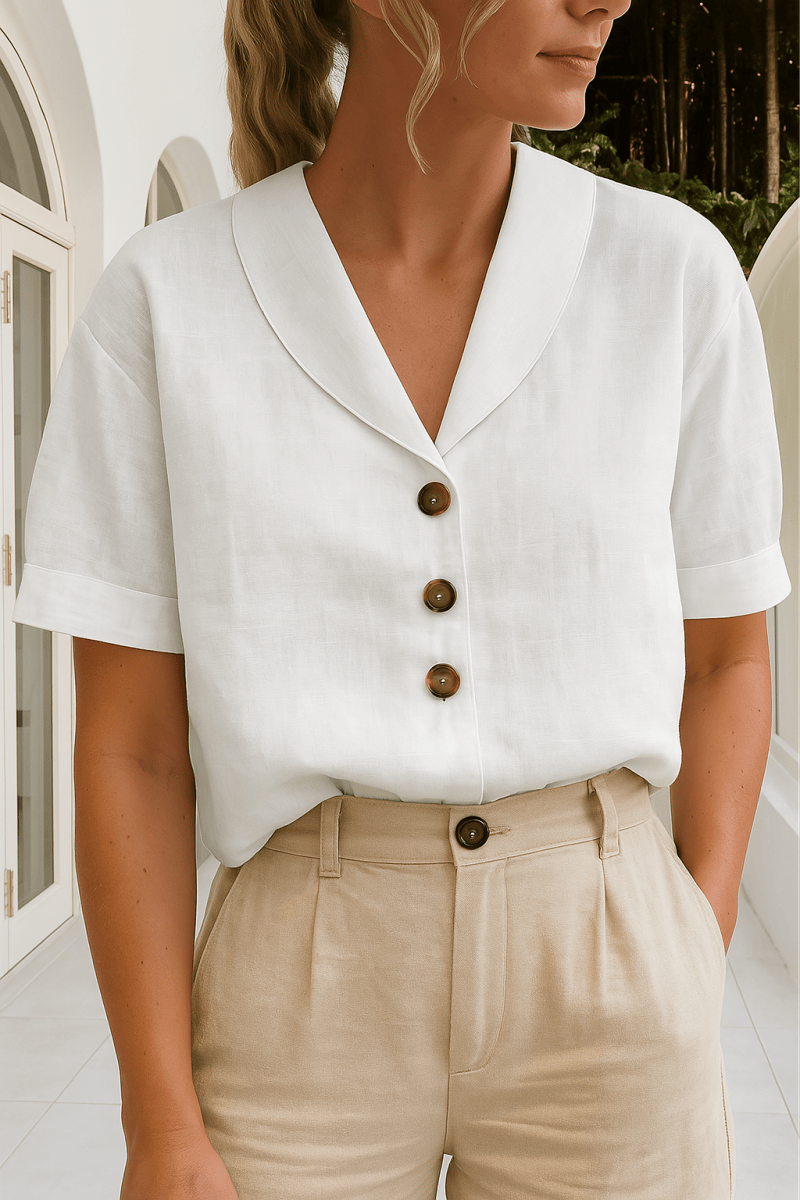 Roque | Women’s Blouse | Short Sleeve Button-Up White
