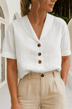 Roque | Women’s Blouse | Short Sleeve Button-Up White