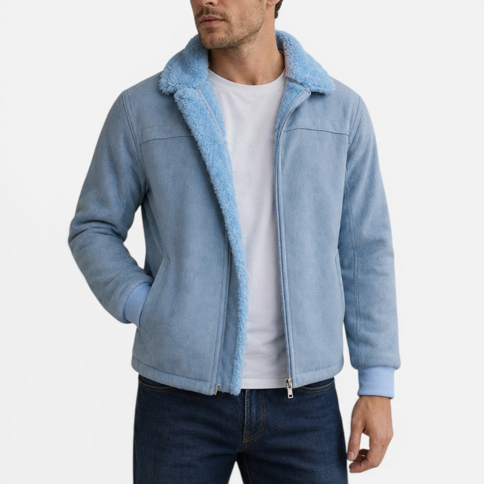Figueral | Men’s Winter Jacket with Fleece Collar Blue