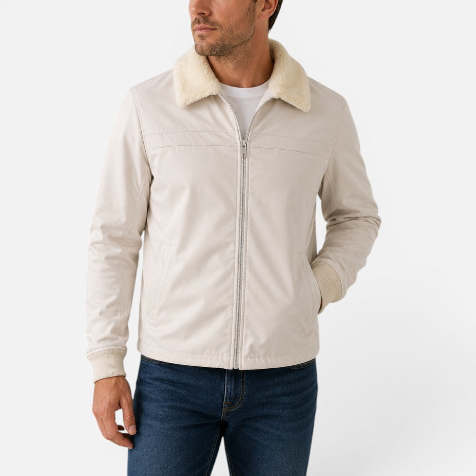Figueral | Men’s Winter Jacket with Fleece Collar Beige