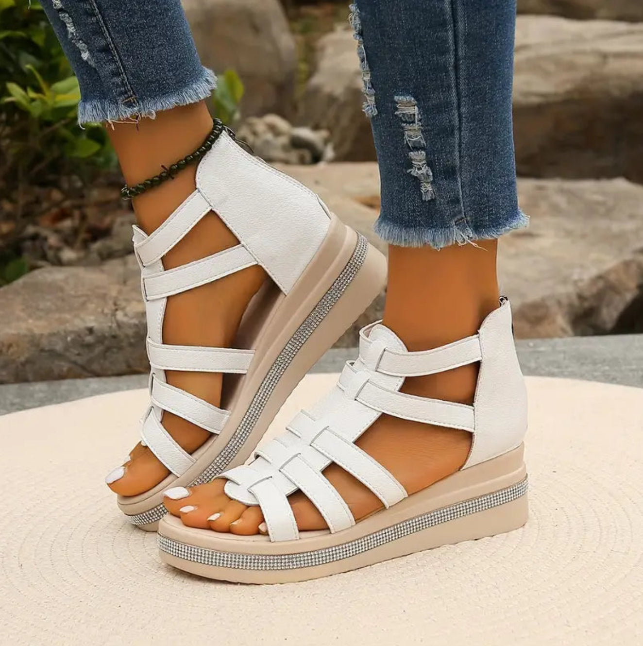 Pamelo | Elegant Wedge Sandals White