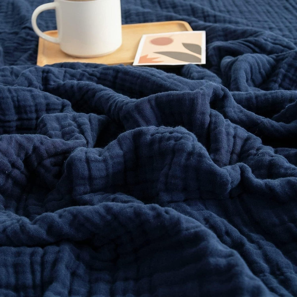 Cooling cotton blanket – airy summer blanket Dark blue