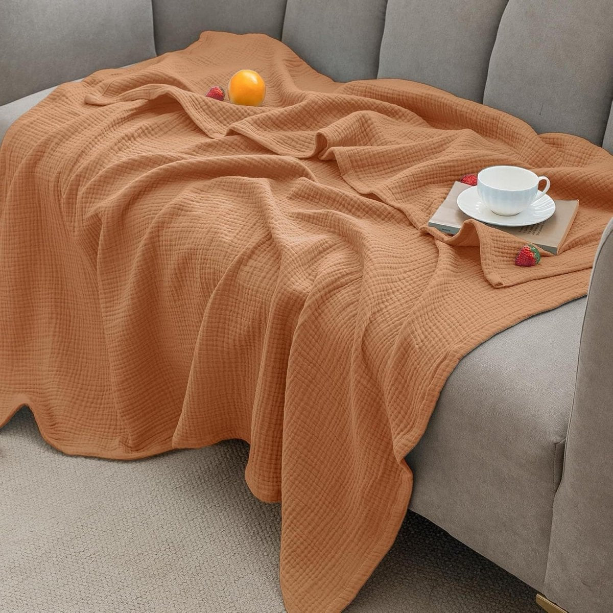 Cooling cotton blanket – airy summer blanket Caramel