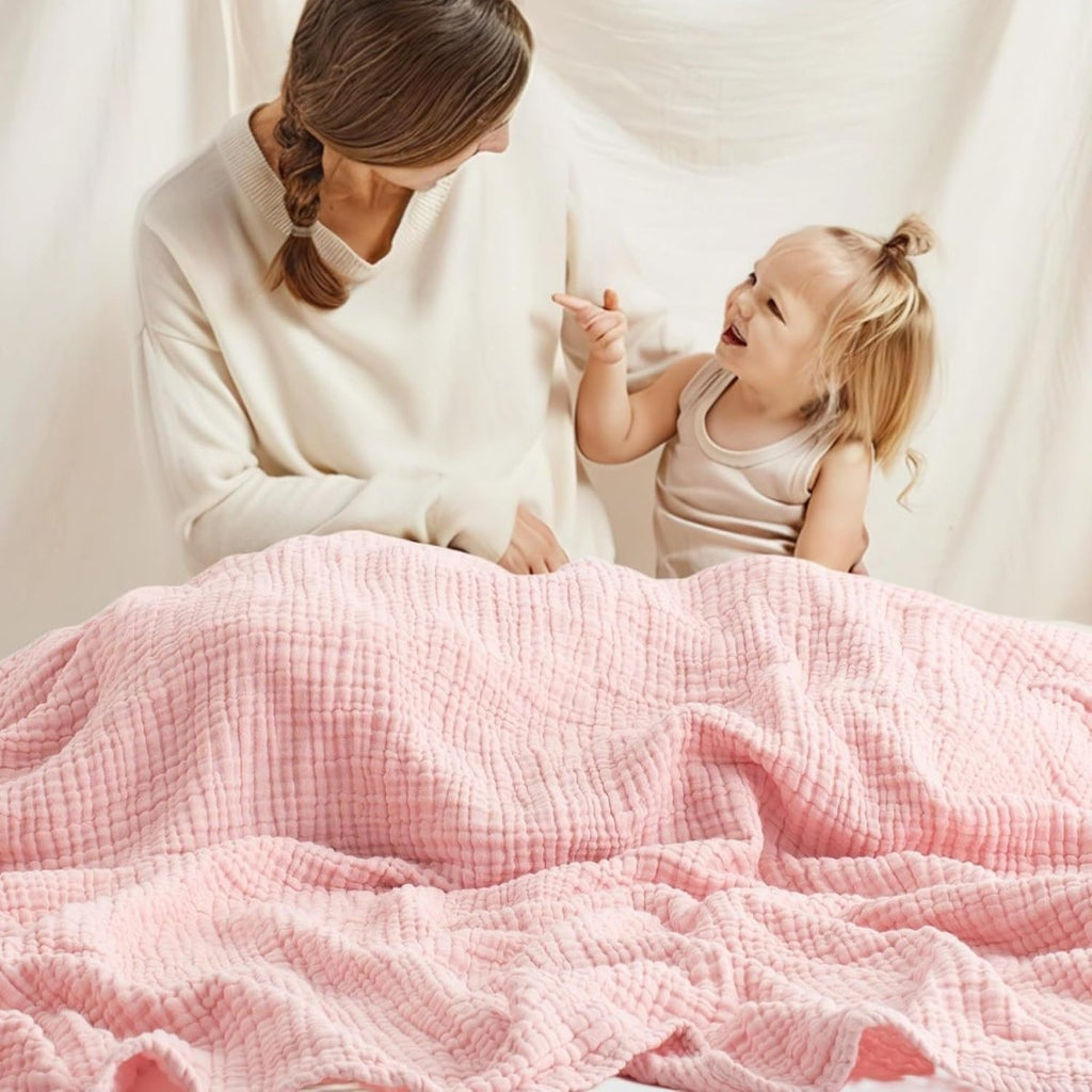 Cooling cotton blanket – airy summer blanket Pink