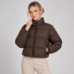 Cropped Padded Puffer Jacket Women High Neck