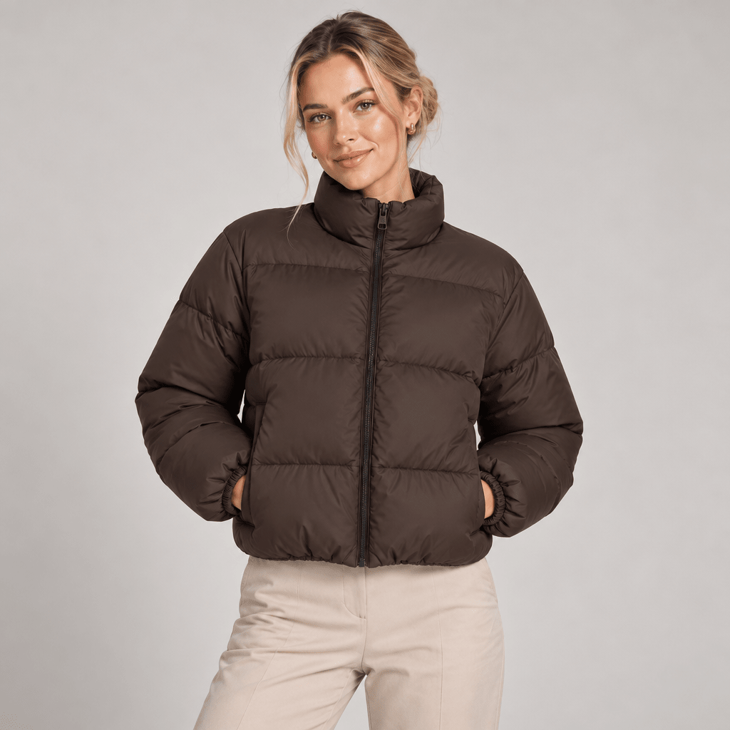 Cropped Padded Puffer Jacket Women High Neck