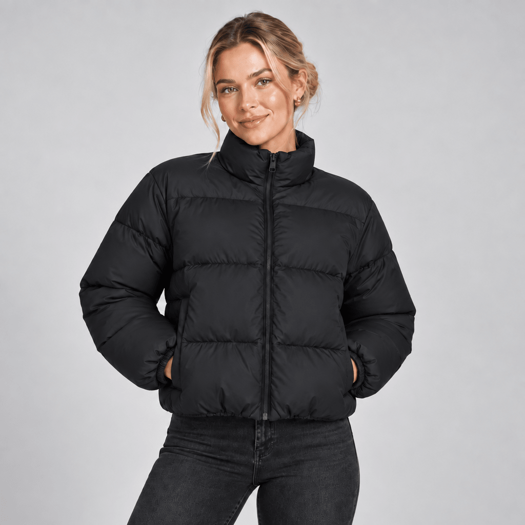 Cropped Padded Puffer Jacket Women High Neck 3