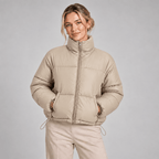 Cropped Puffer Jacket Women High Neck Oversized Drawcord Hem