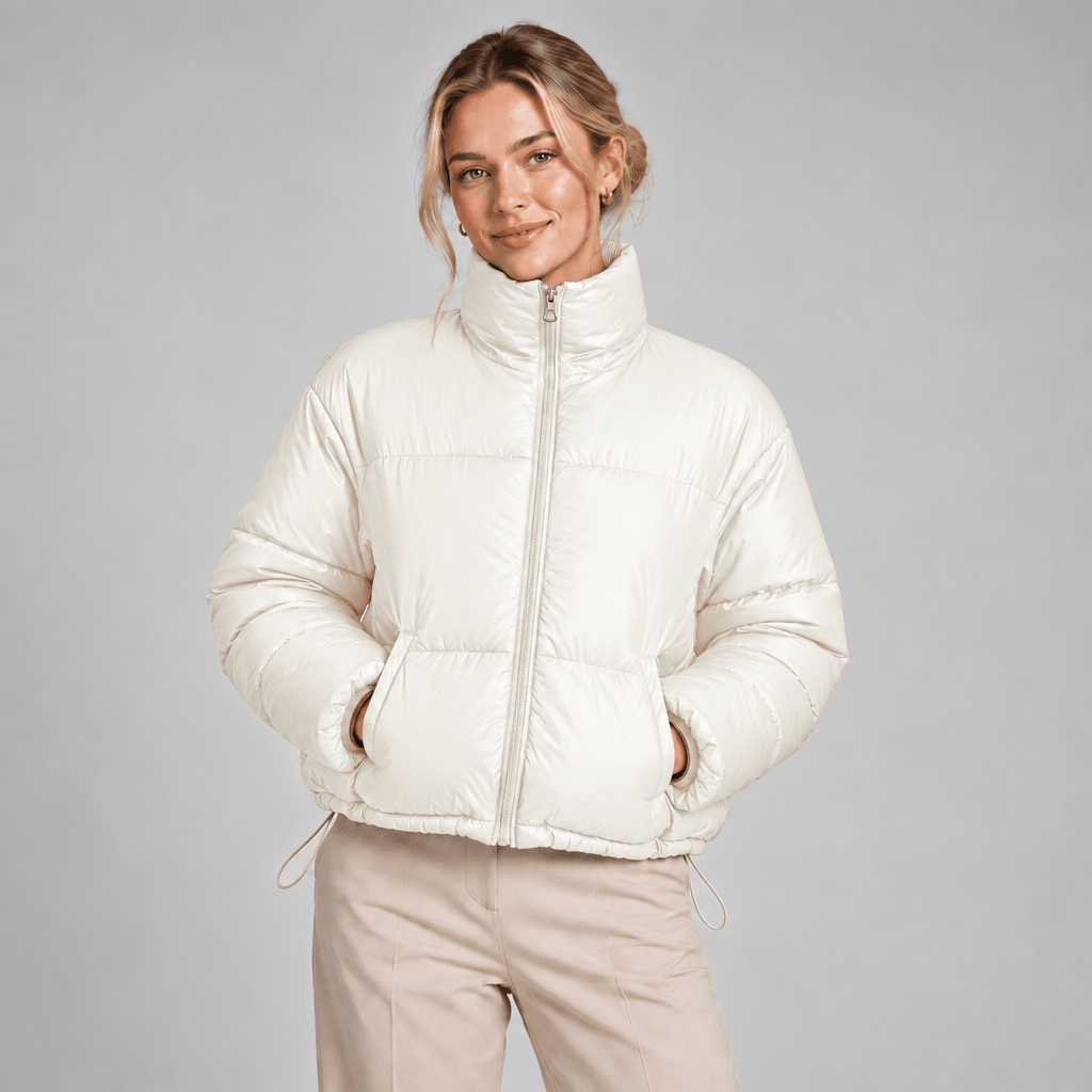 Cropped Puffer Jacket Women High Neck Oversized Drawcord Hem 5