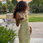Cryptographic Summer Floral Print Plunge Maxi Dress Outfits Sexy Backless Fairy Sun Dresses Vacation Beachwear Vestido Coquette 2