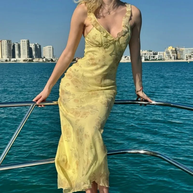 Cryptographic Summer Floral Print Plunge Maxi Dress Outfits Sexy Backless Fairy Sun Dresses Vacation Beachwear Vestido Coquette 4