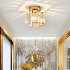 Modern Crystal Ceiling Lamp – Crystal Flush Mount Ceiling Light with Brass Fixture, Round or Square, Gold or Black – CrystalGlow