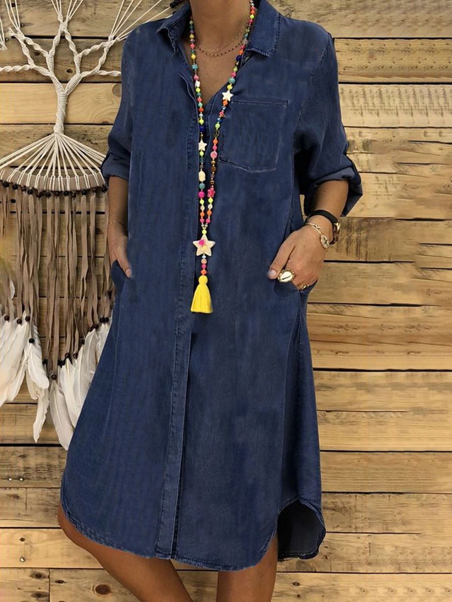 Luna | Timeless Relaxed Fit Denim Shirt Dress Navy
