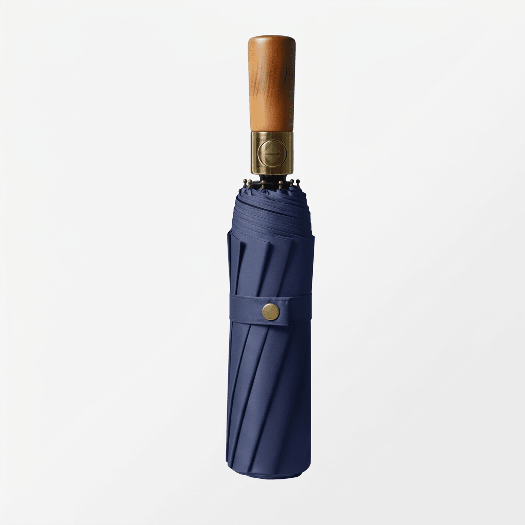 Automatic Folding Umbrella with Wooden Handle – Windproof Large Canopy Rain Umbrella, Black, Navy or Red