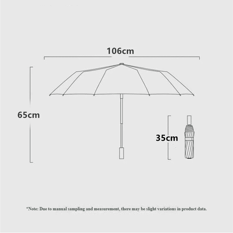 Automatic Folding Umbrella with Wooden Handle – Windproof Large Canopy Rain Umbrella, Black, Navy or Red