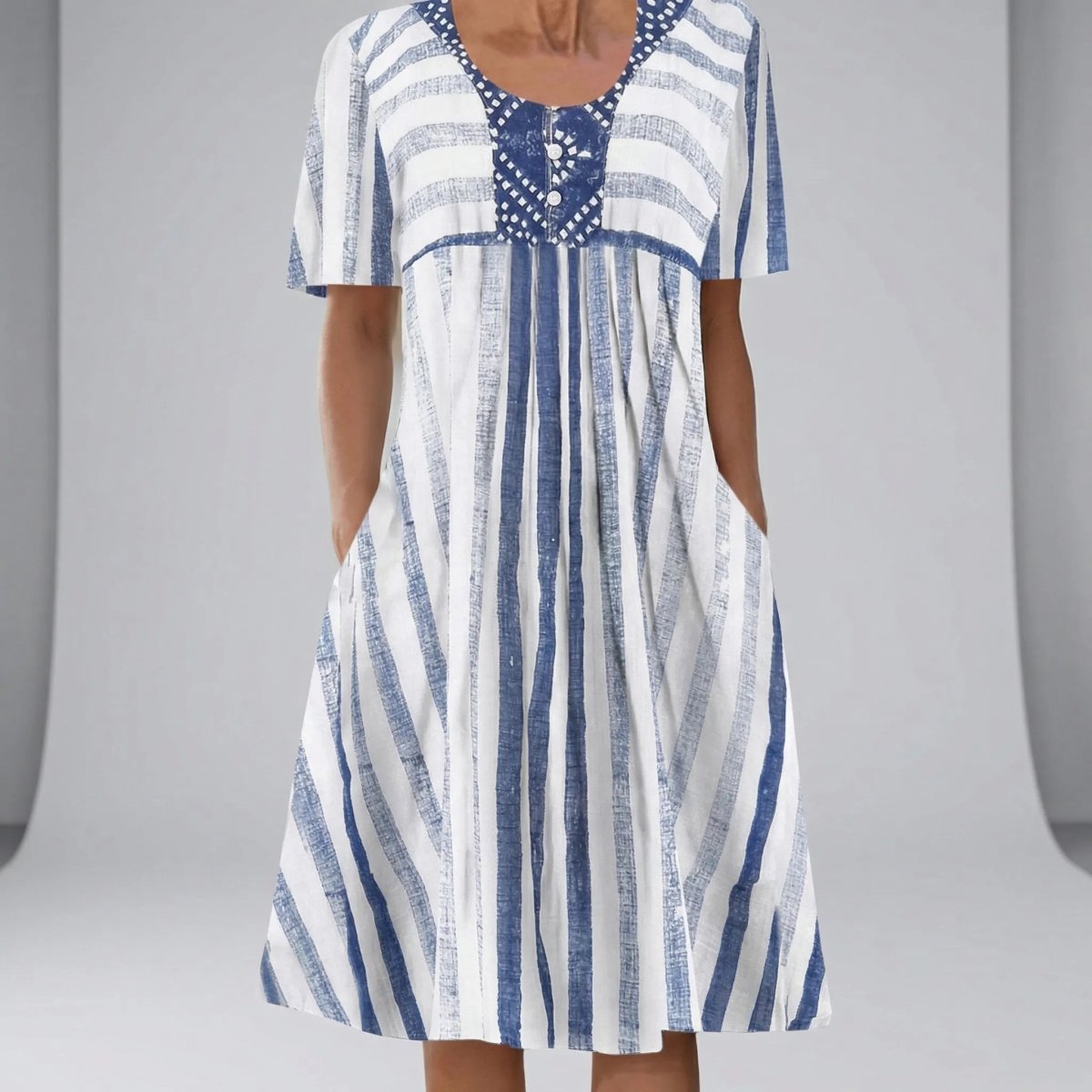 Dore | Women's Dress - Striped Dress with Short Sleeves 2