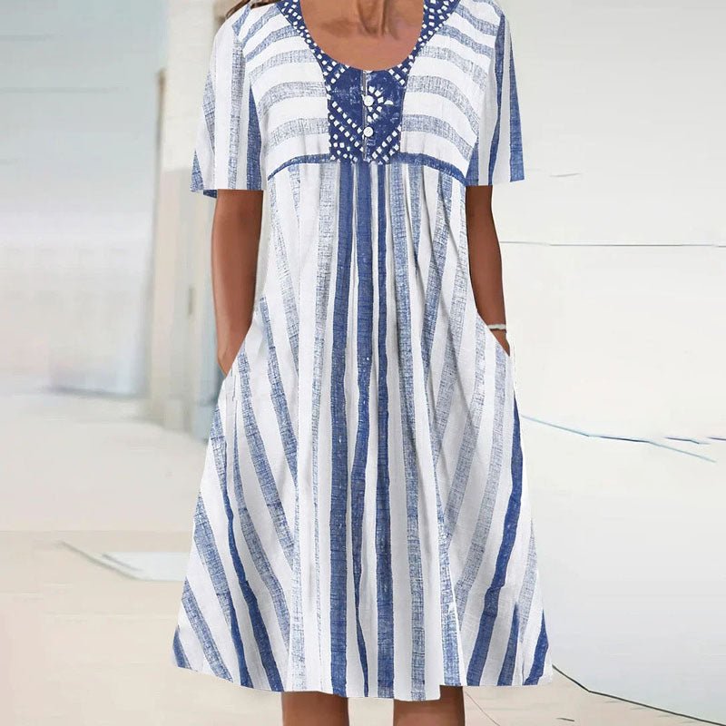 Dore | Women's Dress - Striped Dress with Short Sleeves 5