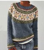 Dorothea Women's Round Neck Fair Isle Knitted Winter Sweater Blue