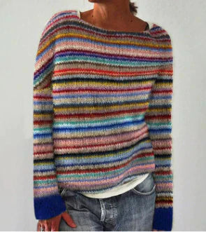 Dorothea Women's Round Neck Fair Isle Knitted Winter Sweater Rainbow