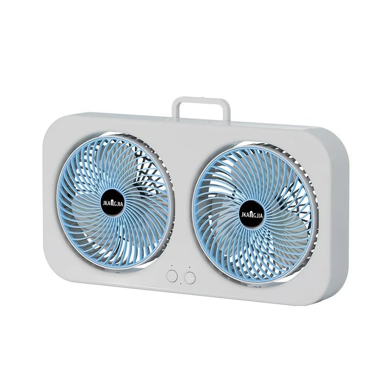 Double-Head USB Circulating Fan – Dual Motor 360° Fan, Strong Quiet Airflow, Type-C Rechargeable for Home & Outdoor Blue