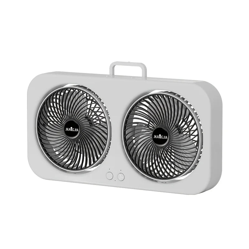 Double-Head USB Circulating Fan – Dual Motor 360° Fan, Strong Quiet Airflow, Type-C Rechargeable for Home & Outdoor Black