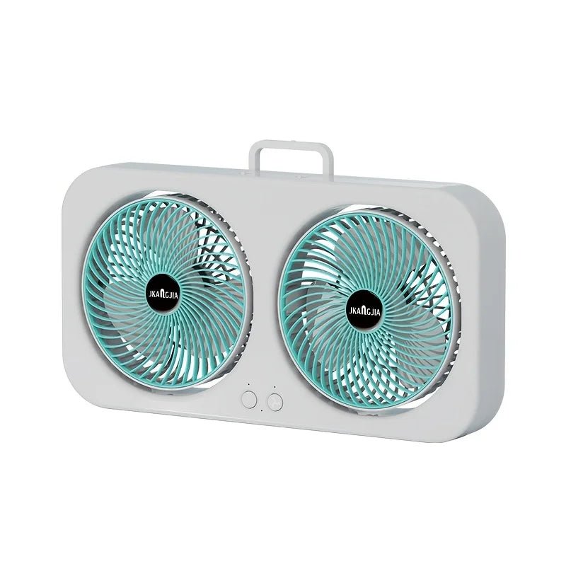 Double-Head USB Circulating Fan – Dual Motor 360° Fan, Strong Quiet Airflow, Type-C Rechargeable for Home & Outdoor Green