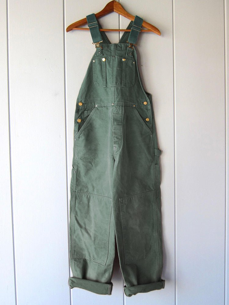 Women's Duck Bib Overalls Canvas Workwear Dungarees Green