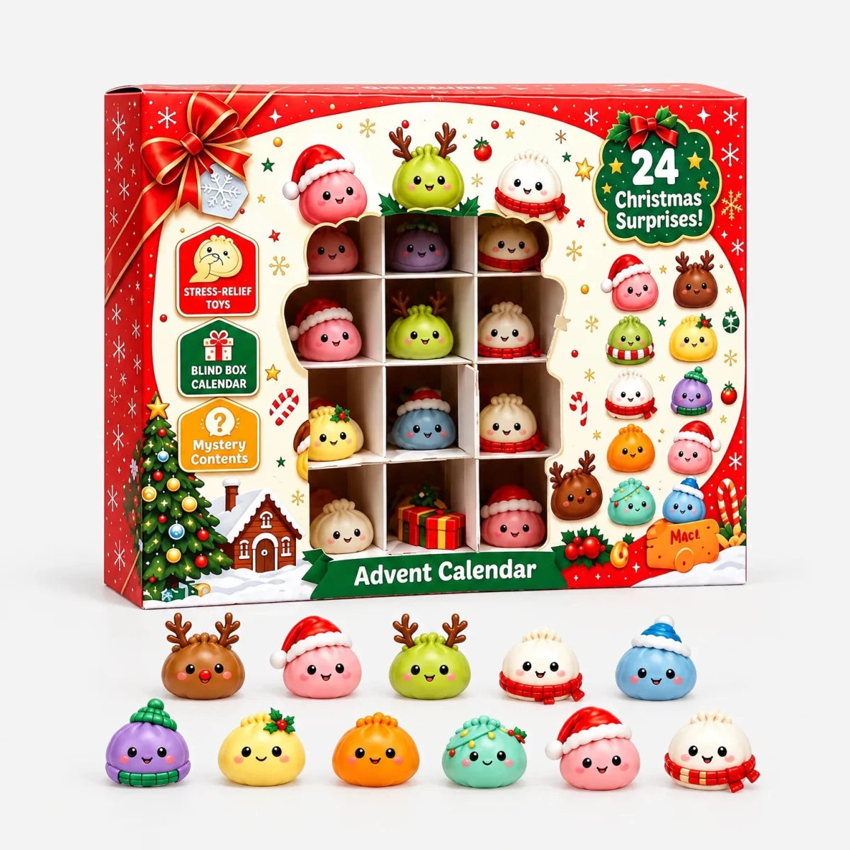 Dumpling Advent Calendar – 24 Blind Box Figures in Winter Designs, Bendable Collectible Toys, Countdown for Teens & Adults Default Title