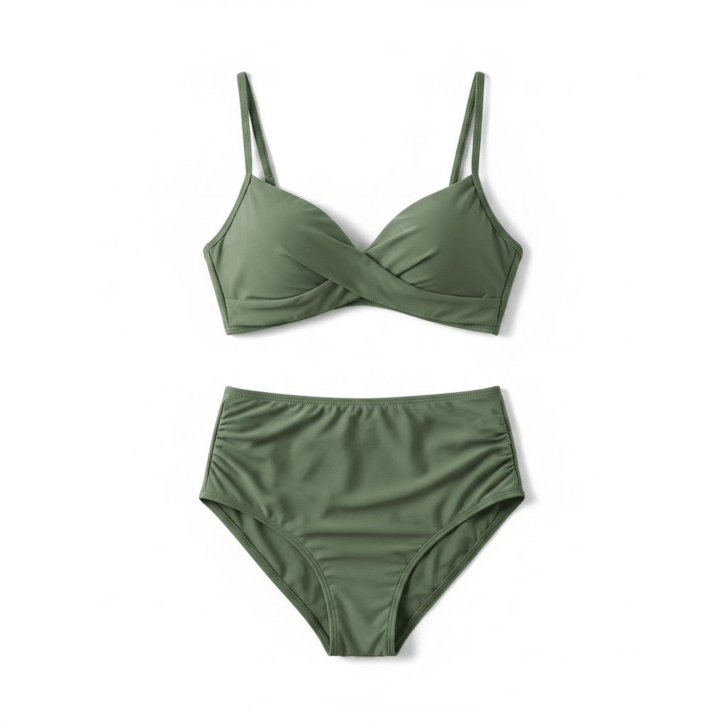 Elegant Two-Piece Bikini Set with Wrap-Front Bust and High-Waist Silhouette 1