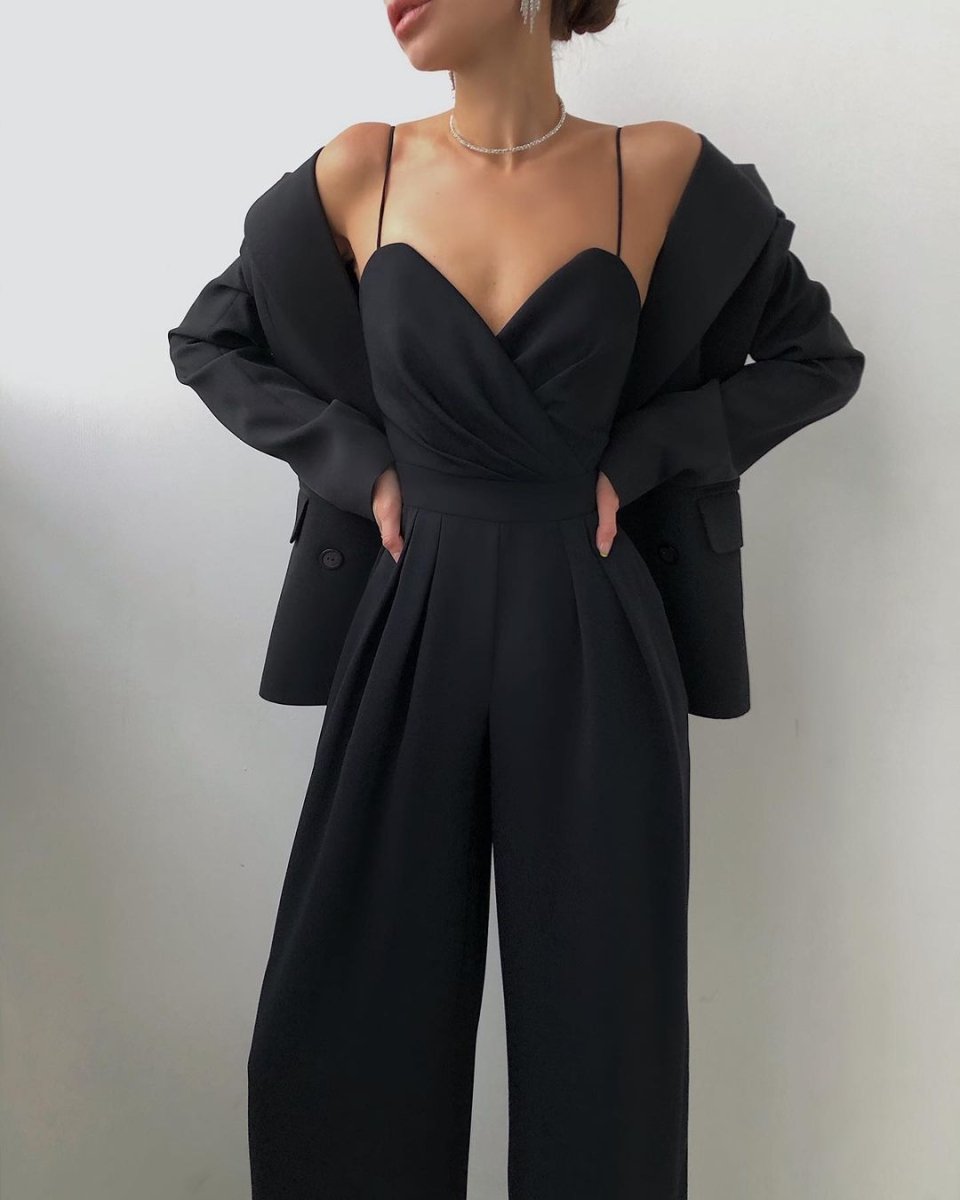 Elegant jumpsuit, high waist, straight leg, spaghetti straps 1