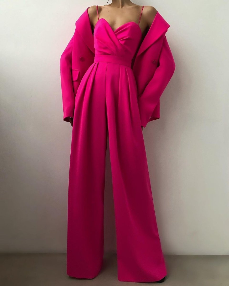 Elegant jumpsuit, high waist, straight leg, spaghetti straps 10