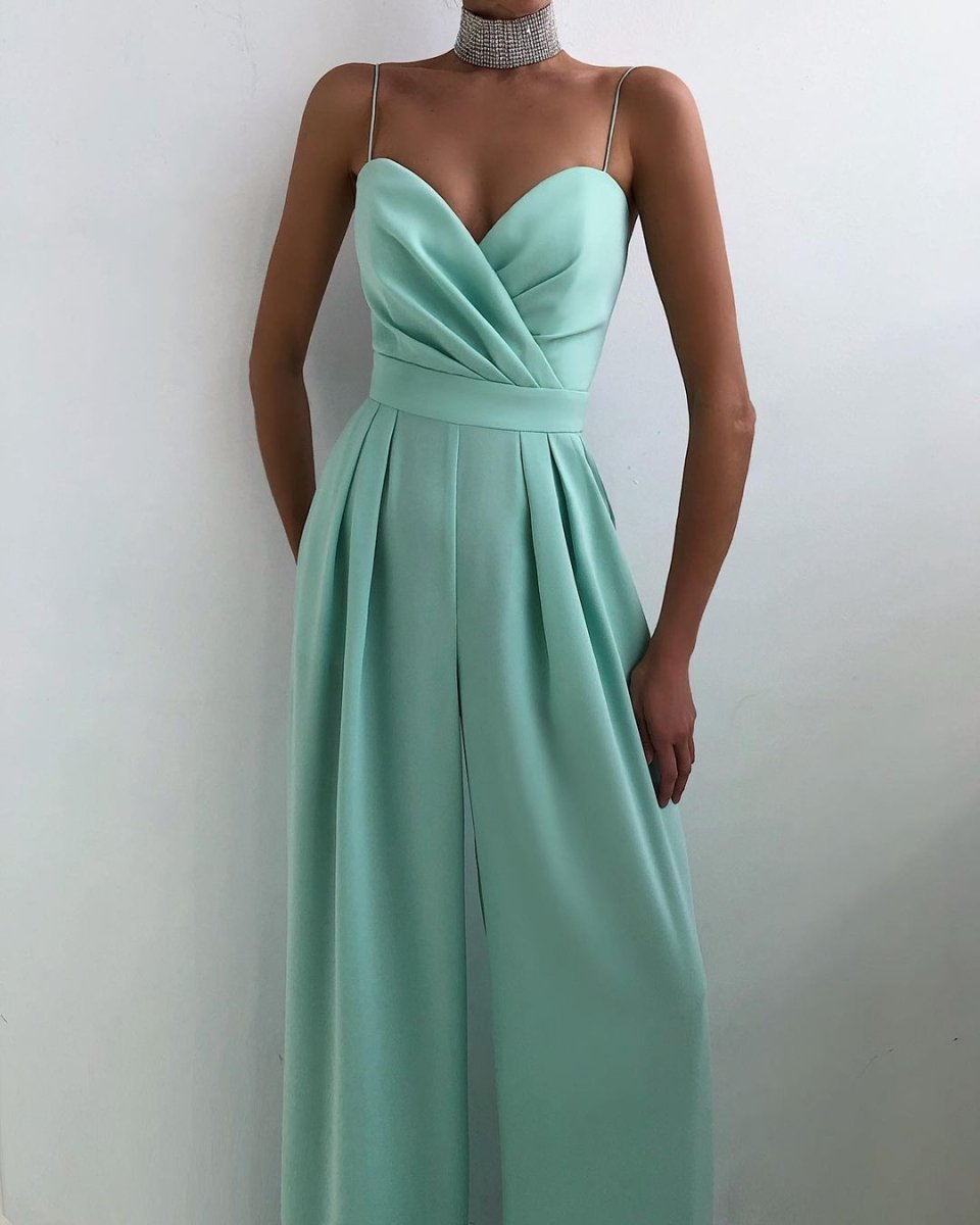 Elegant jumpsuit, high waist, straight leg, spaghetti straps 11