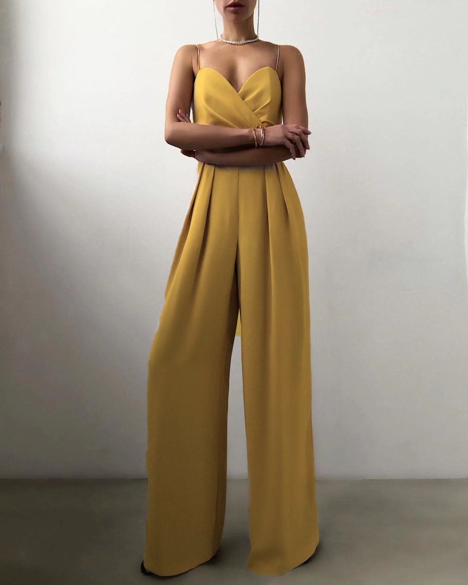 Elegant jumpsuit, high waist, straight leg, spaghetti straps 12