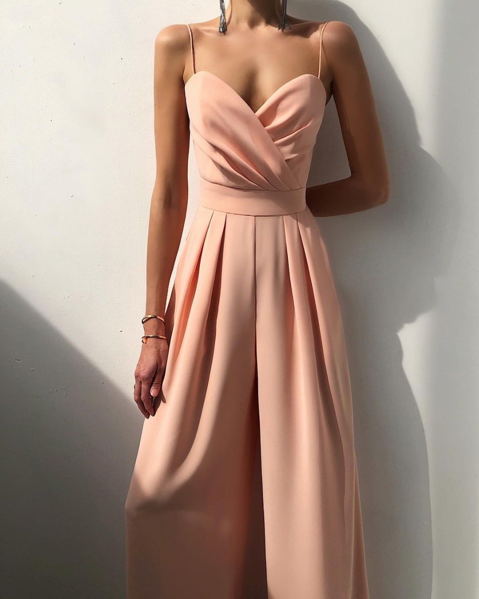 Elegant jumpsuit, high waist, straight leg, spaghetti straps 13