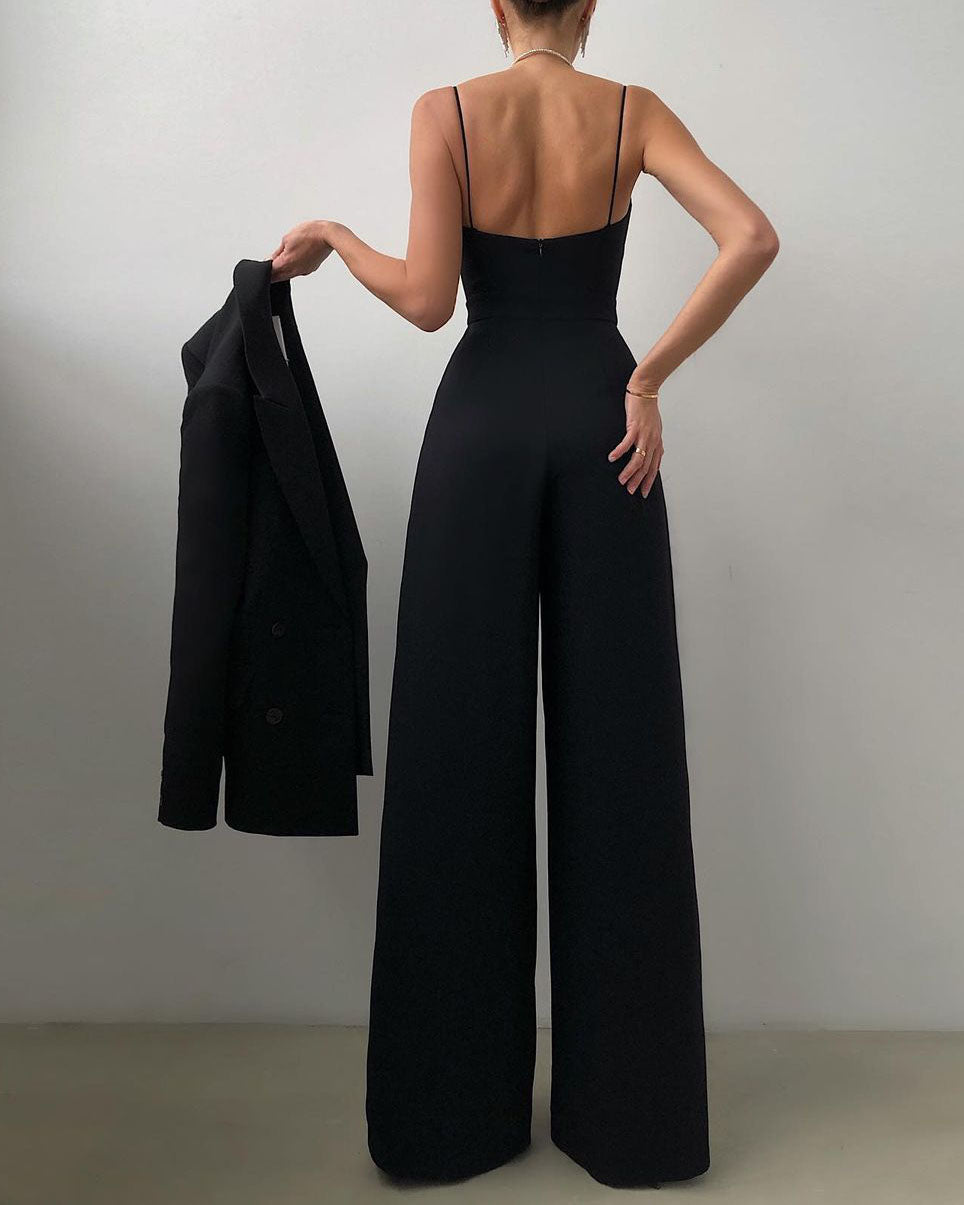 Elegant jumpsuit, high waist, straight leg, spaghetti straps 2