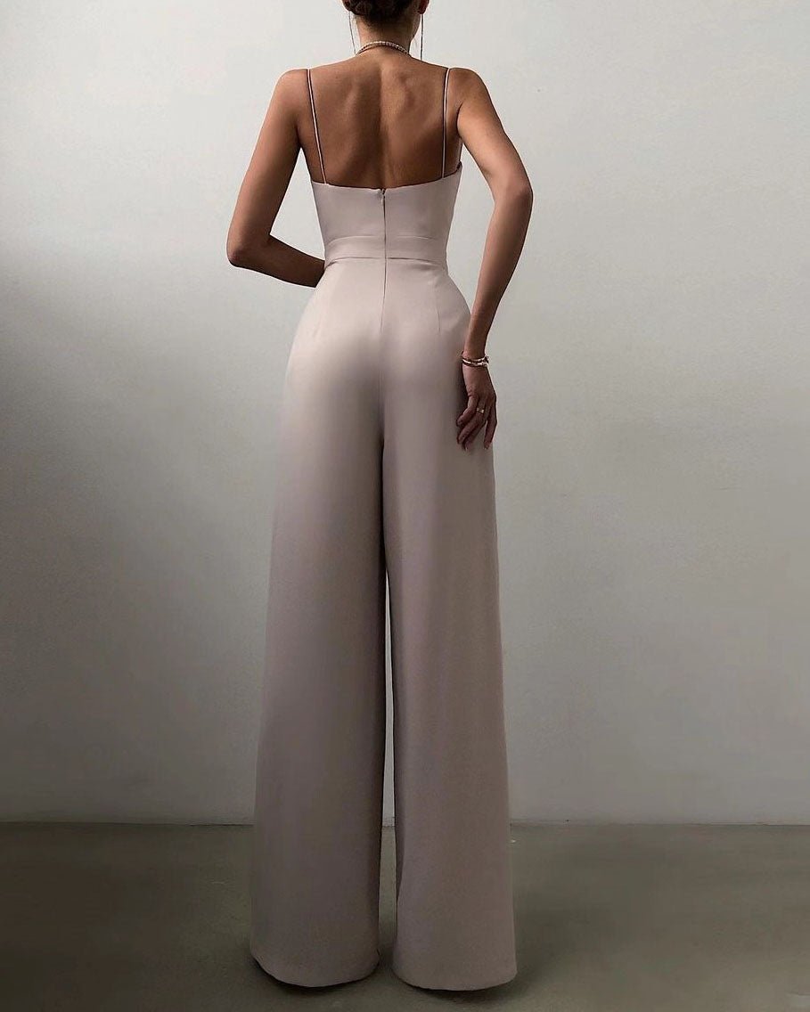 Elegant jumpsuit, high waist, straight leg, spaghetti straps 4