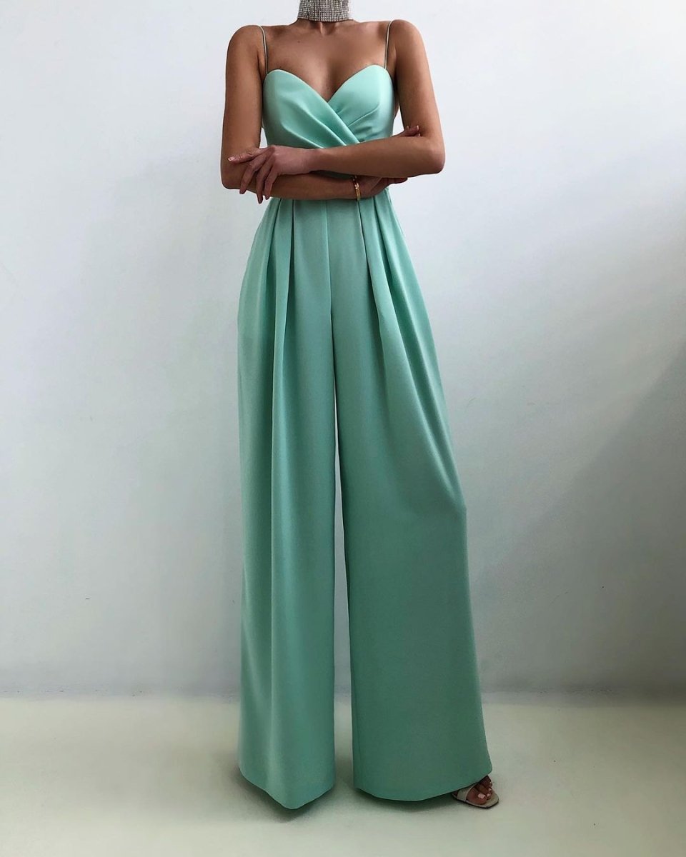 Elegant jumpsuit, high waist, straight leg, spaghetti straps 5
